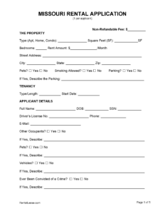 Free Missouri Rental Application Template PDF Word