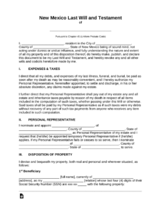 Free New Mexico Last Will And Testament Template PDF Word EForms