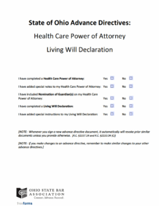 Free Ohio Advance Directive Form Medical POA U0026 Living Will PDF