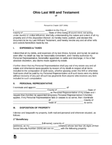 Free Ohio Last Will And Testament Template PDF Word EForms