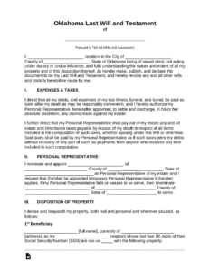 Free Oklahoma Last Will And Testament Template PDF Word EForms