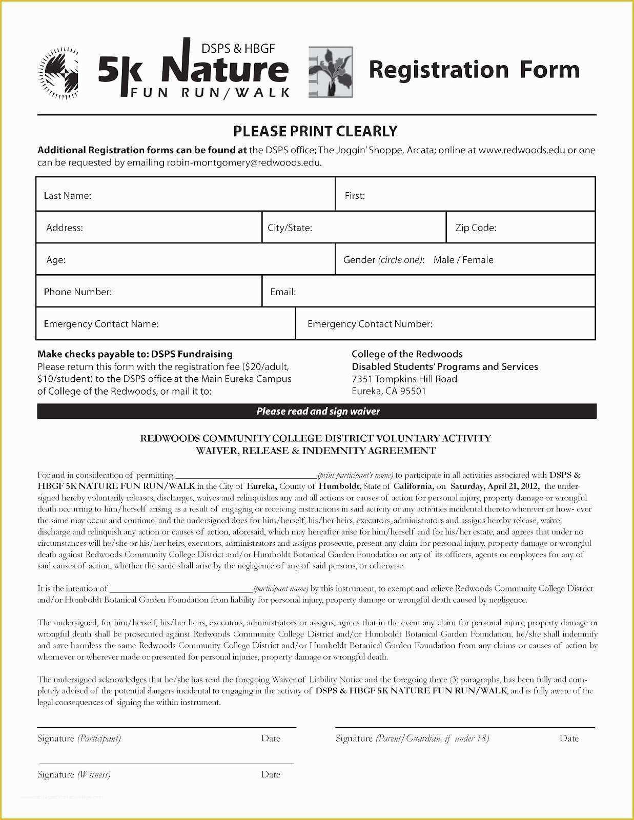 Free Printable 5K Registration Form