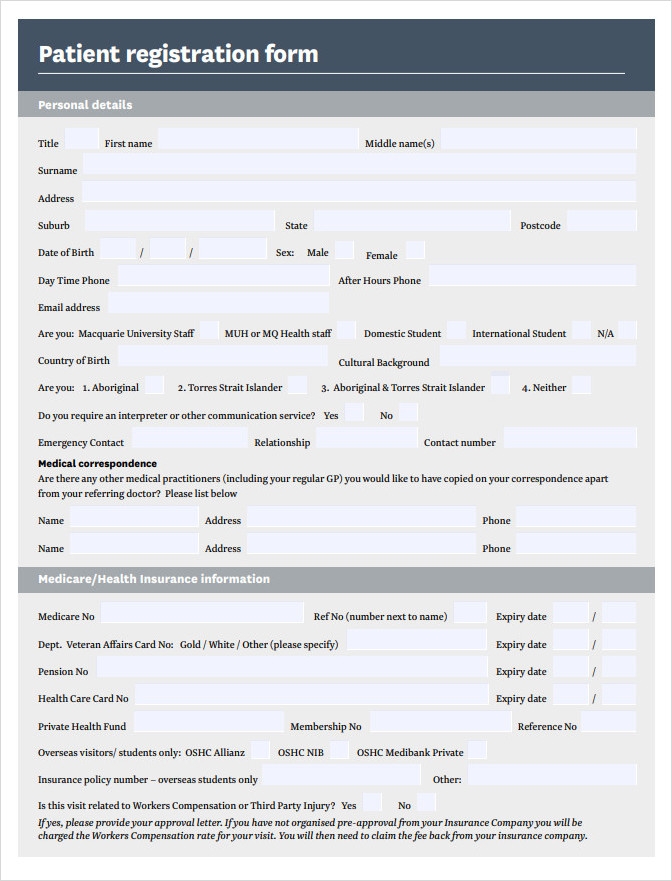  Free Printable Patient Registration Form