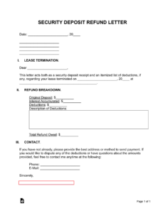 Free Security Deposit Return Letter Template PDF Word EForms