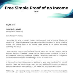 Free Simple Proof Of No Income Letter Template To Edit Online
