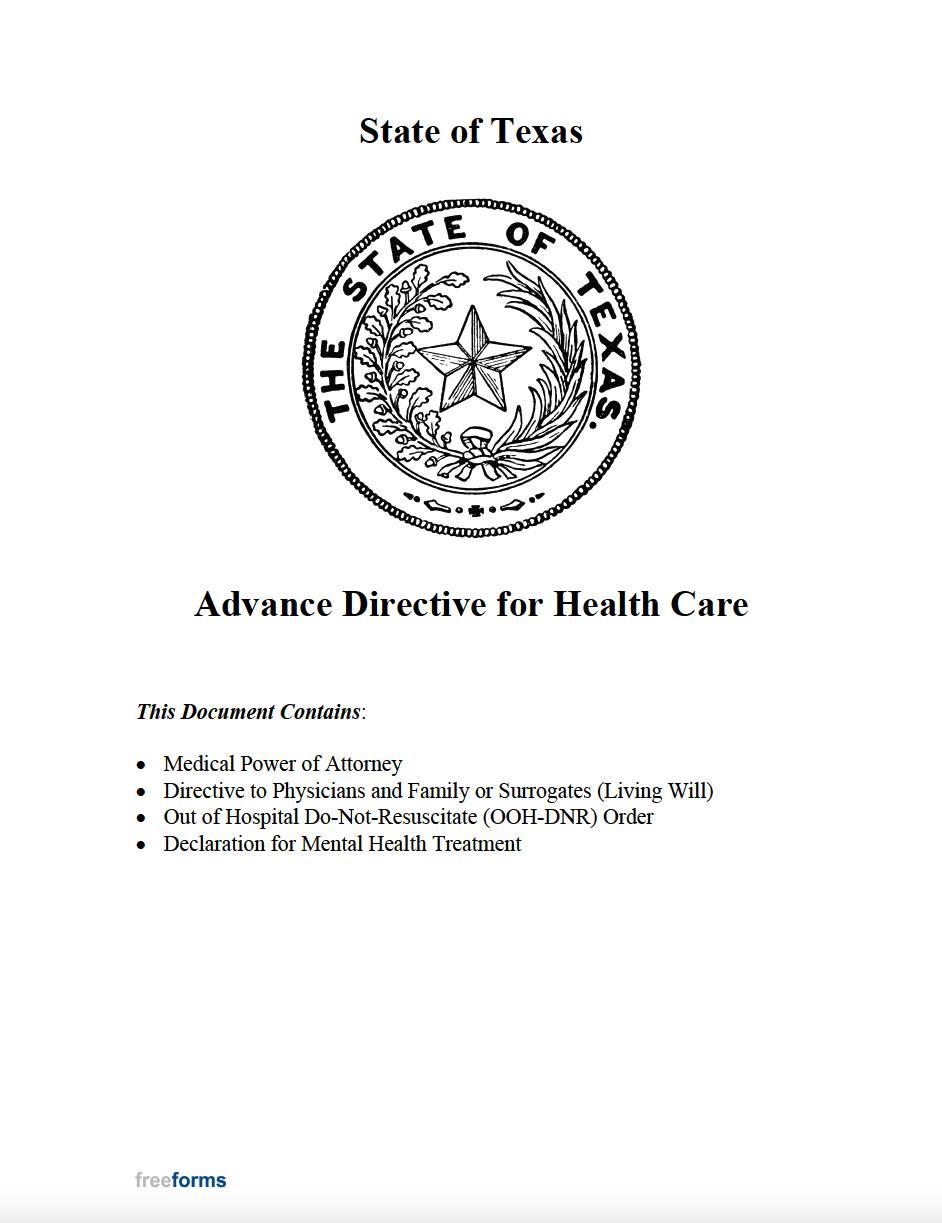 Free Texas Advance Directive Form Medical POA U0026 Living Will 