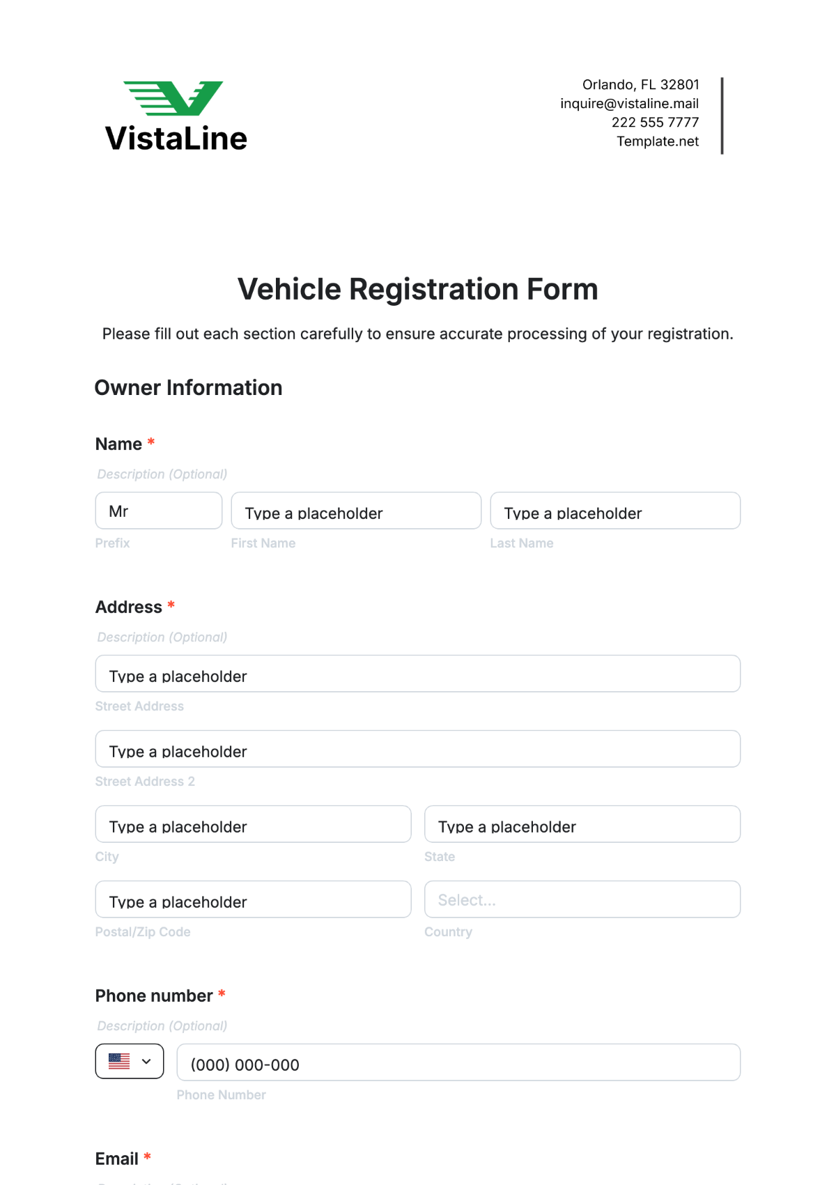 Free Vehicle Registration Form Template To Edit Online