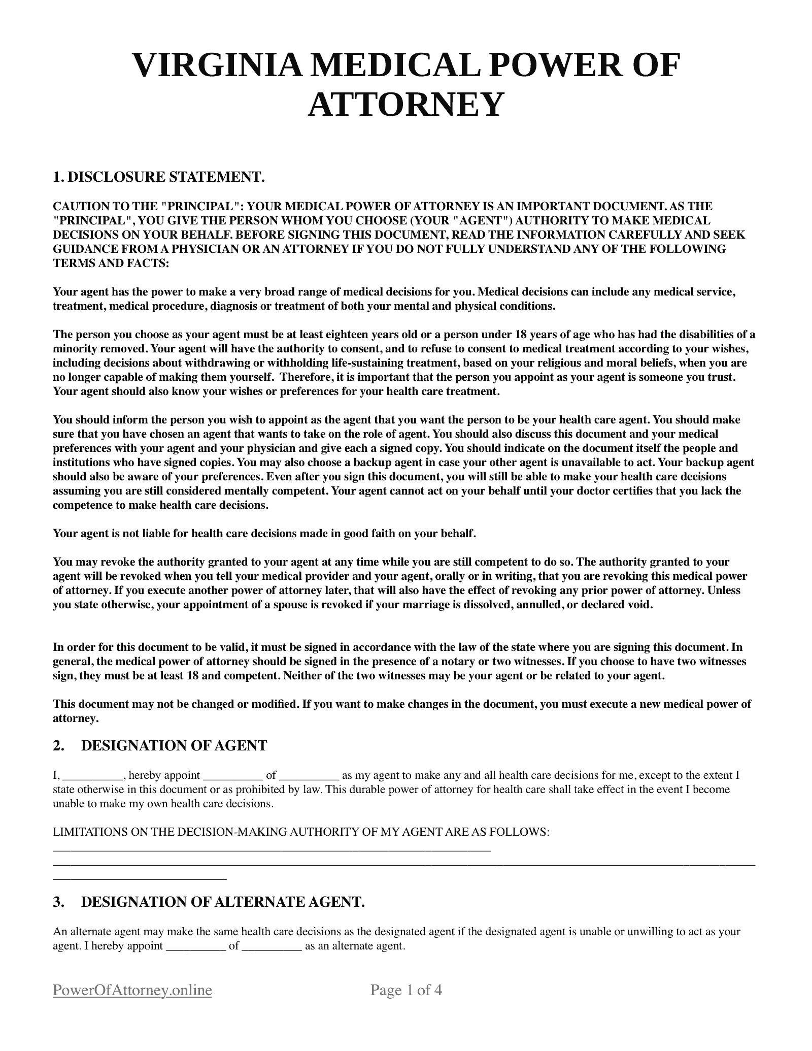 Free Virginia VA Medical Power Of Attorney Forms U0026 Templates PDF