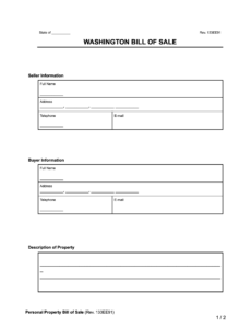 Free Washington Bill Of Sale Forms PDF U0026 Word