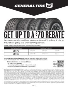 General Tire Rebate March April 2024 70 Car X
