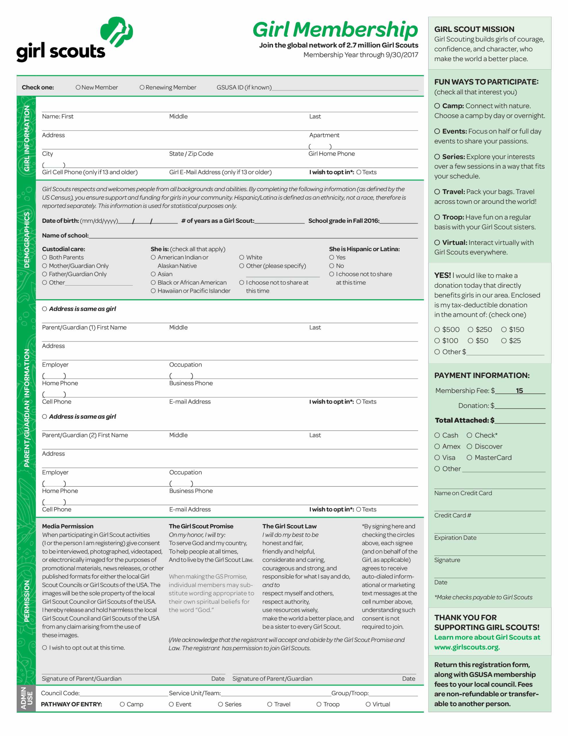 Girl Scout Registration Form Printable allbusinesstemplates