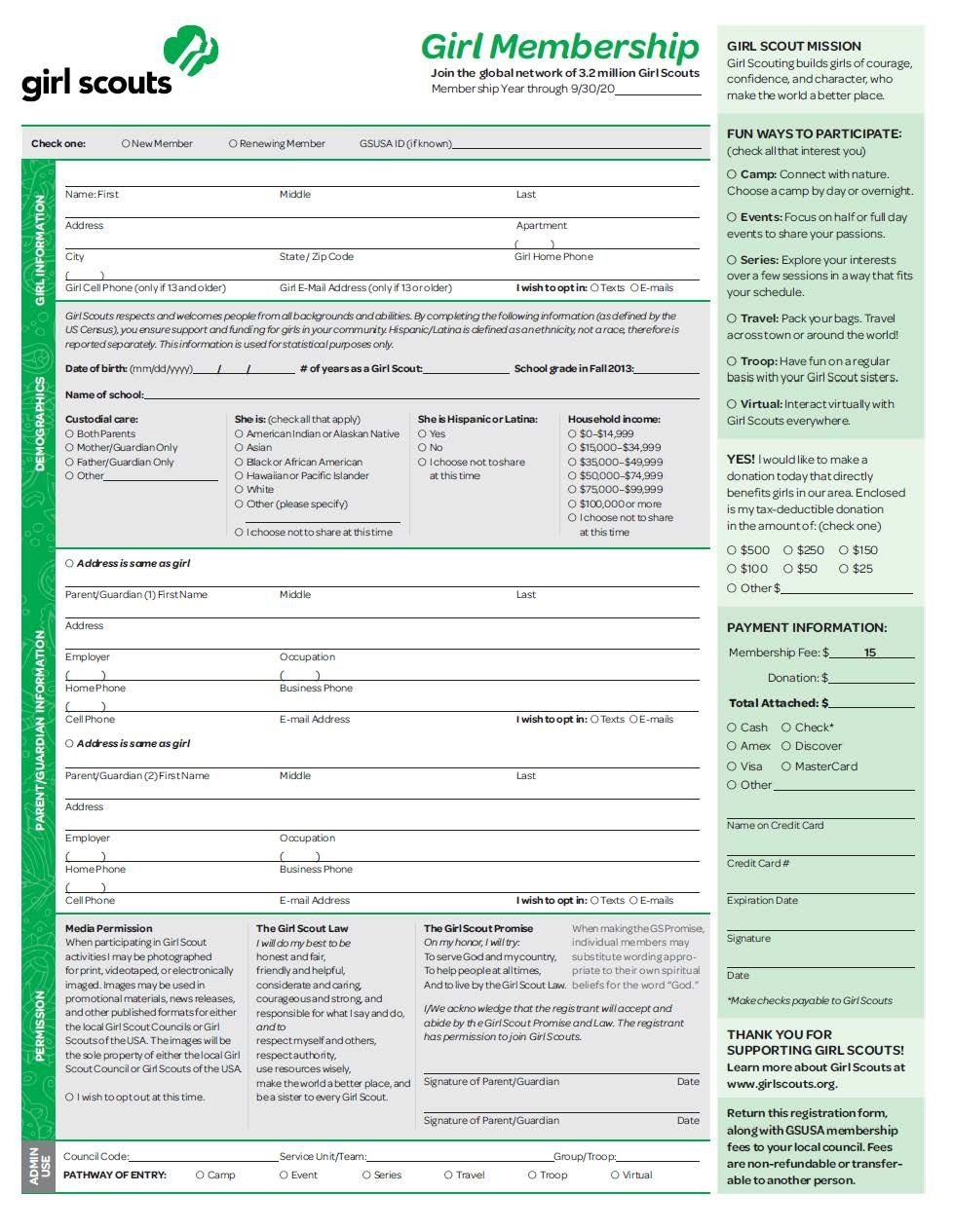 Girl Scouts Registration Form Printable Atlanta Printable Forms Free 