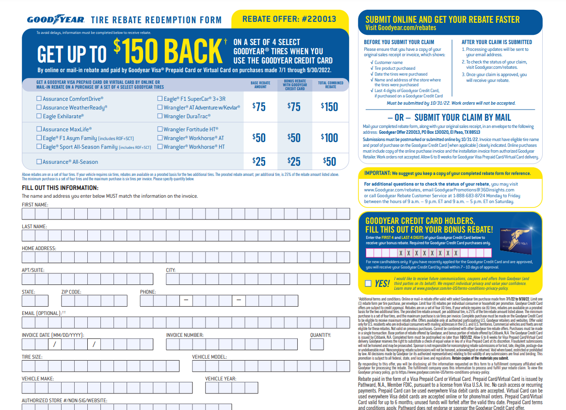 Goodyear Rebate Form 2025 Irene J Hall