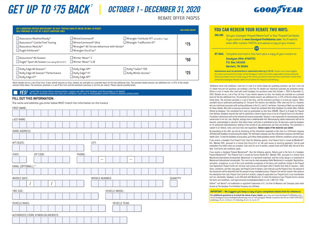 Goodyear Rebate Form 2025 Irene J Hall