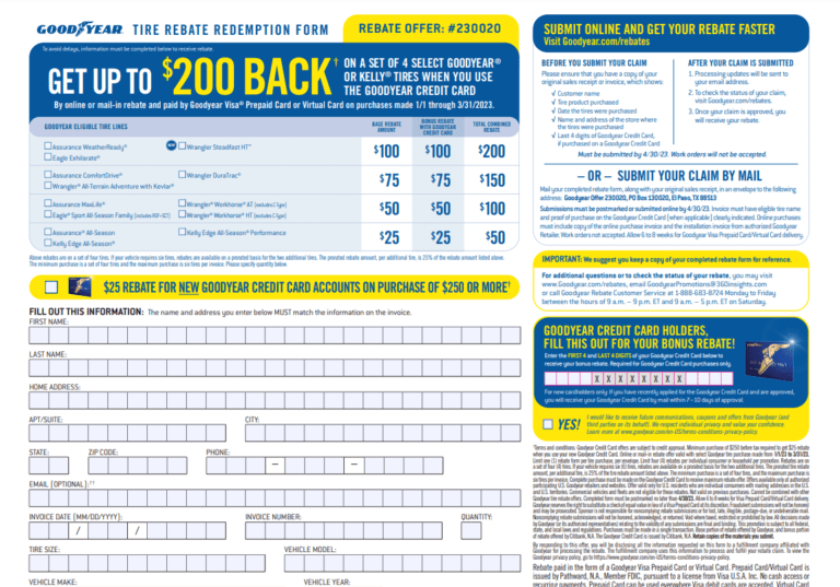 Goodyear Rebate Form May 2023 Printable Rebate Form