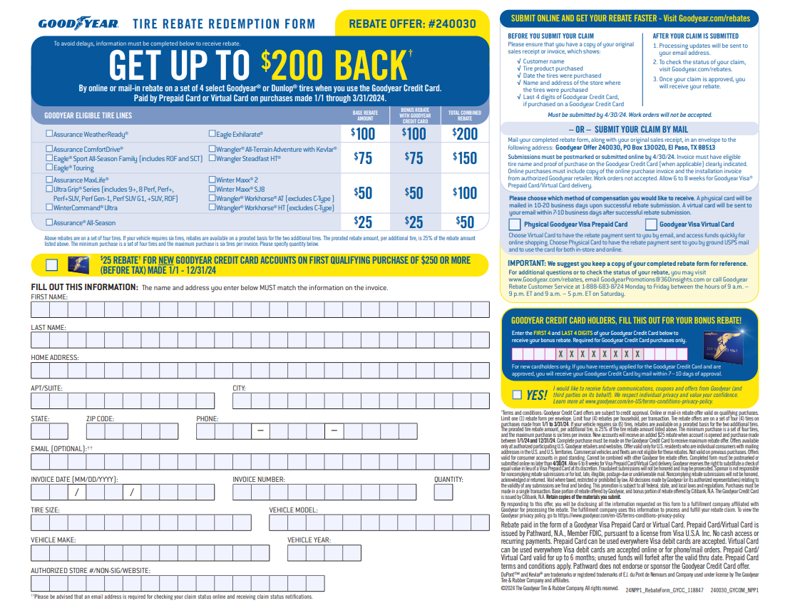 Goodyear Rebate Forms 2025 Printable