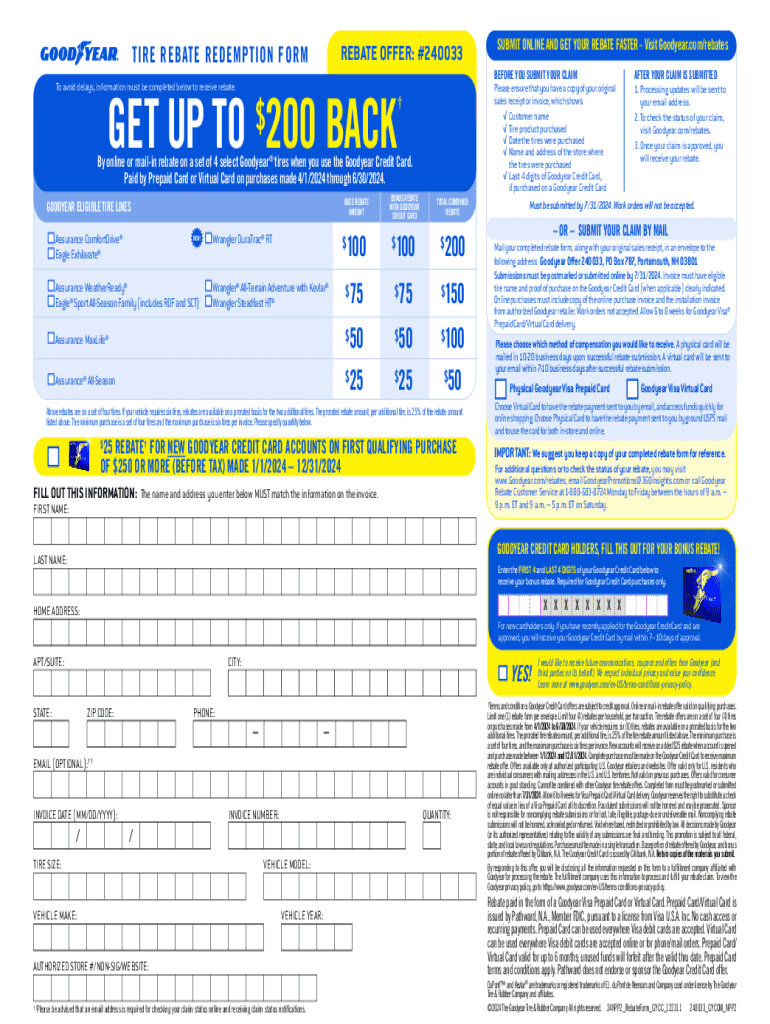 Goodyear Rebates 2024 2025 Form Fill Out And Sign Printable PDF 