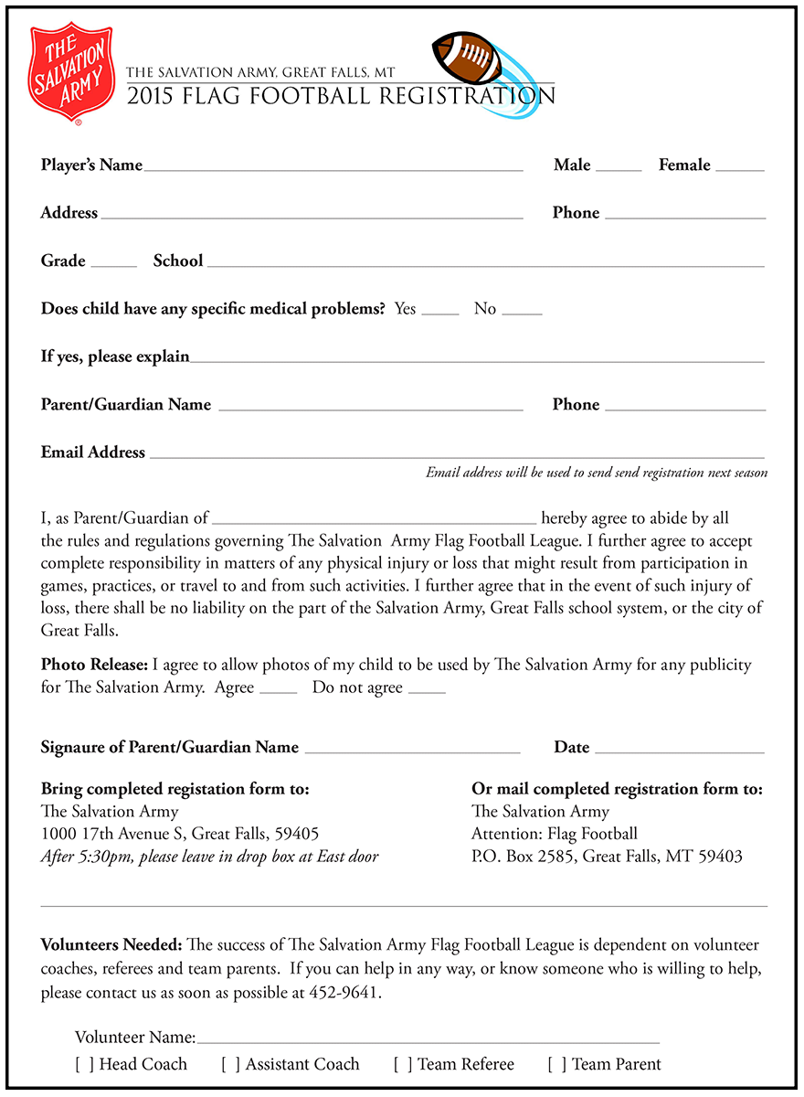 Great Falls Montana Flag Football Registration Form
