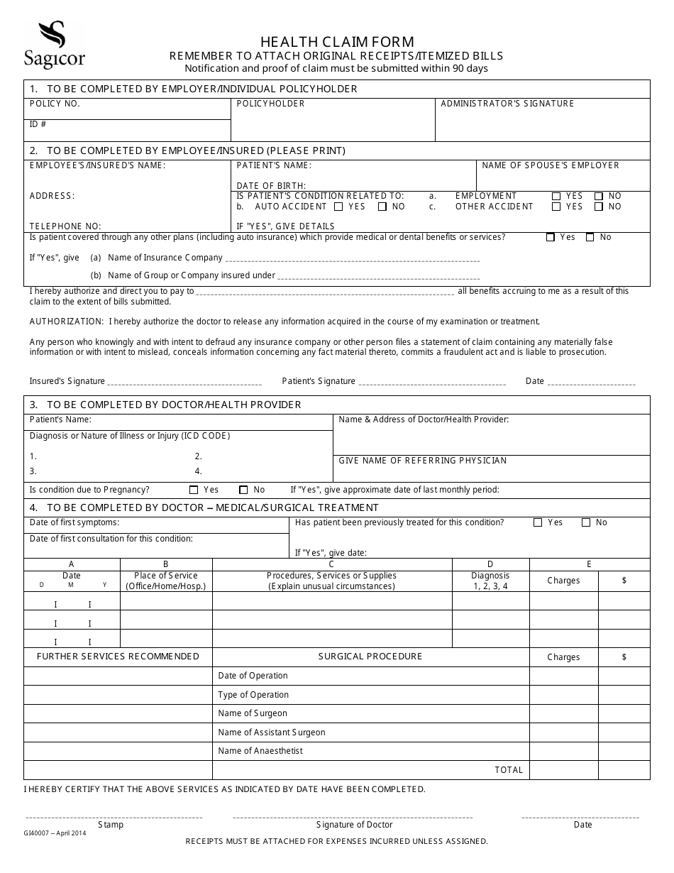 Health Claim Form Sagicor Fill Out Sign Online And Download PDF Templateroller