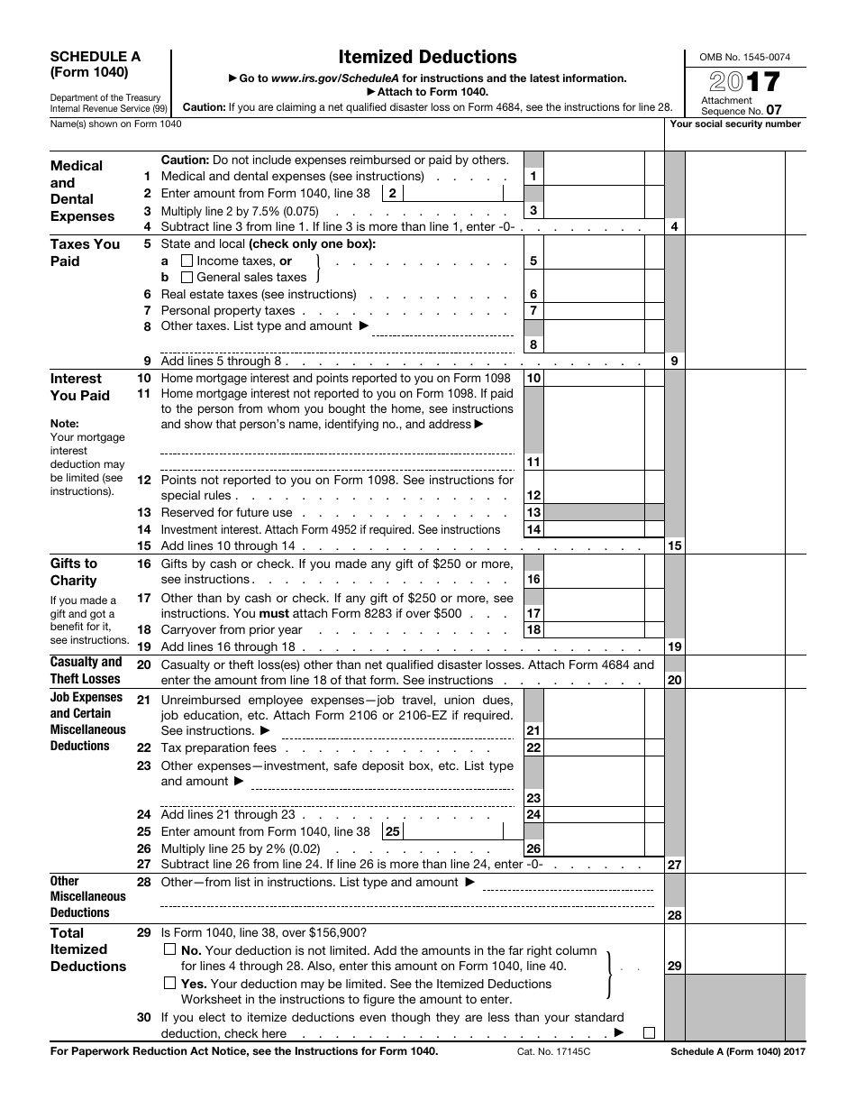 IRS Form 1040 Schedule A 2017 Fill Out Sign Online And Download Fillable PDF Templateroller
