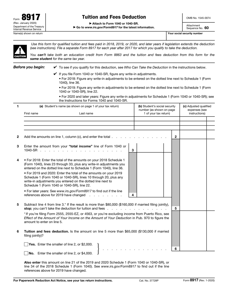 IRS Form 8917 Fill Out Sign Online And Download Fillable PDF