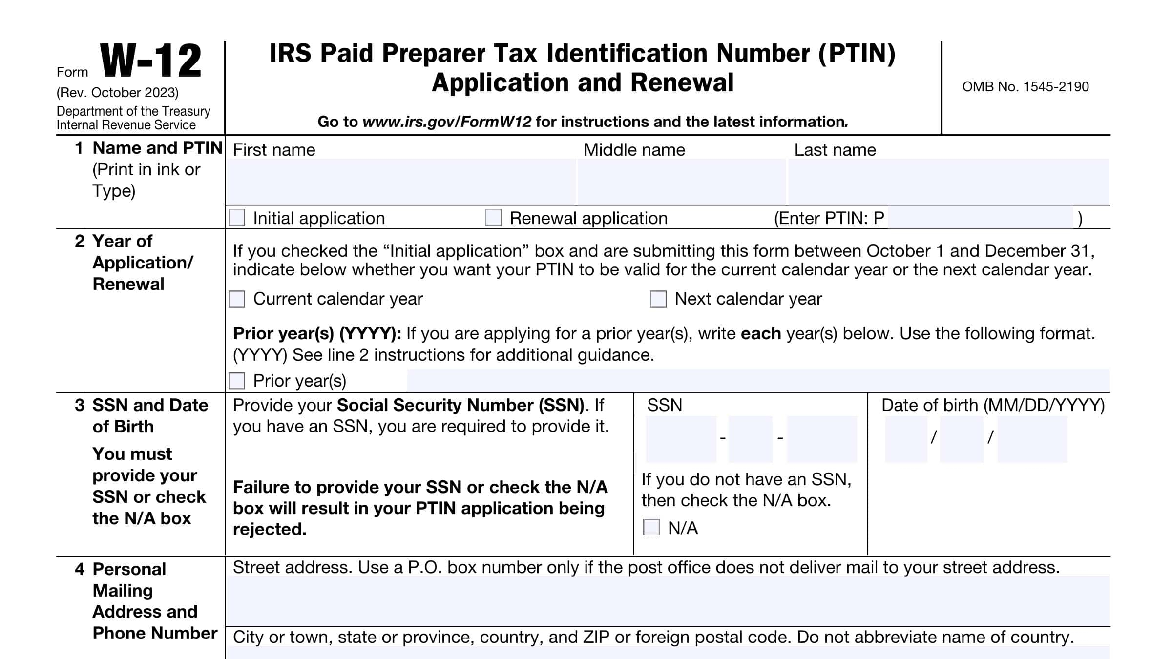 IRS Form W 12 Instructions PTIN Application