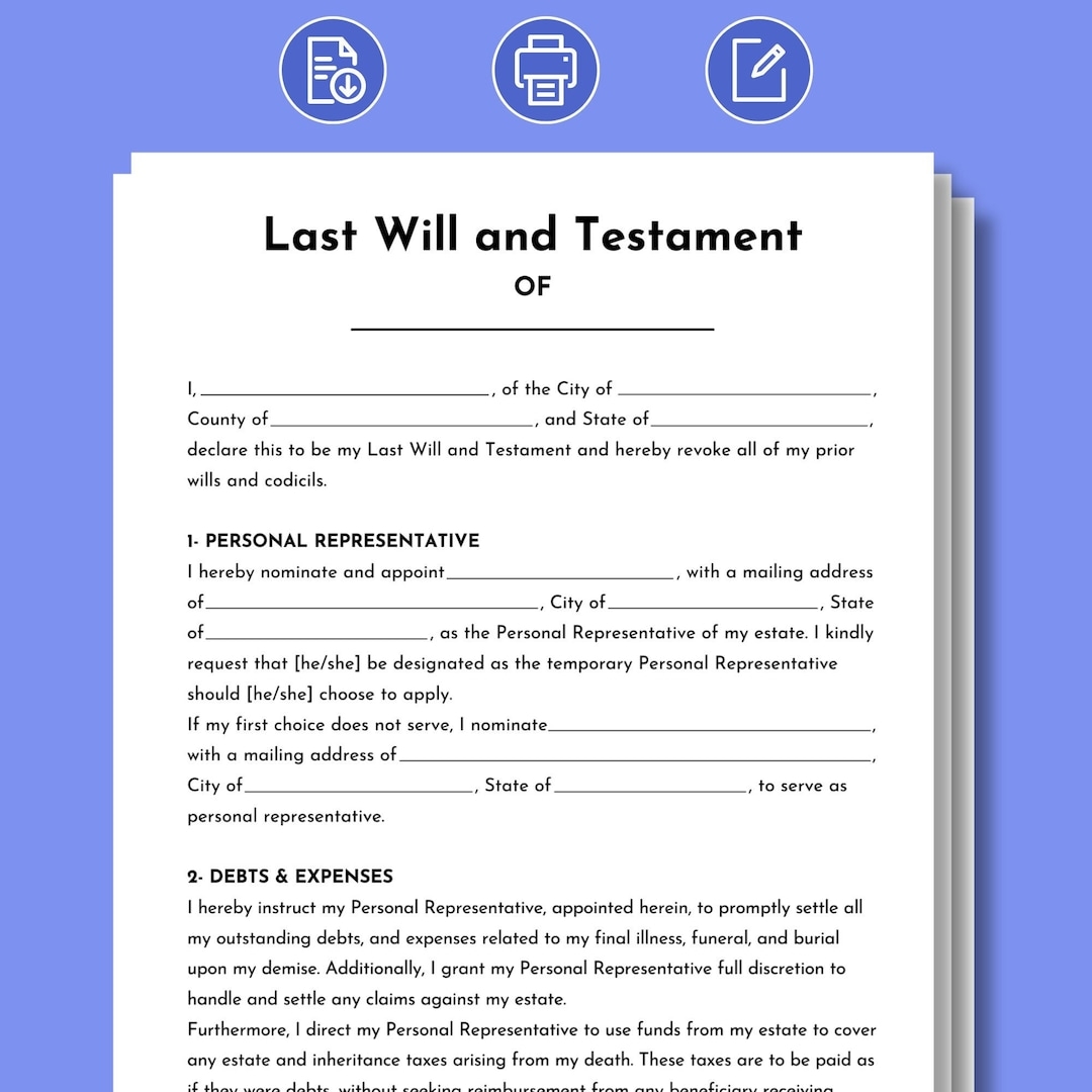 Last Will And Testament Editable Last Will And Testament Template Printable Last Will And Testament Form PDF Instant Download Digital Etsy