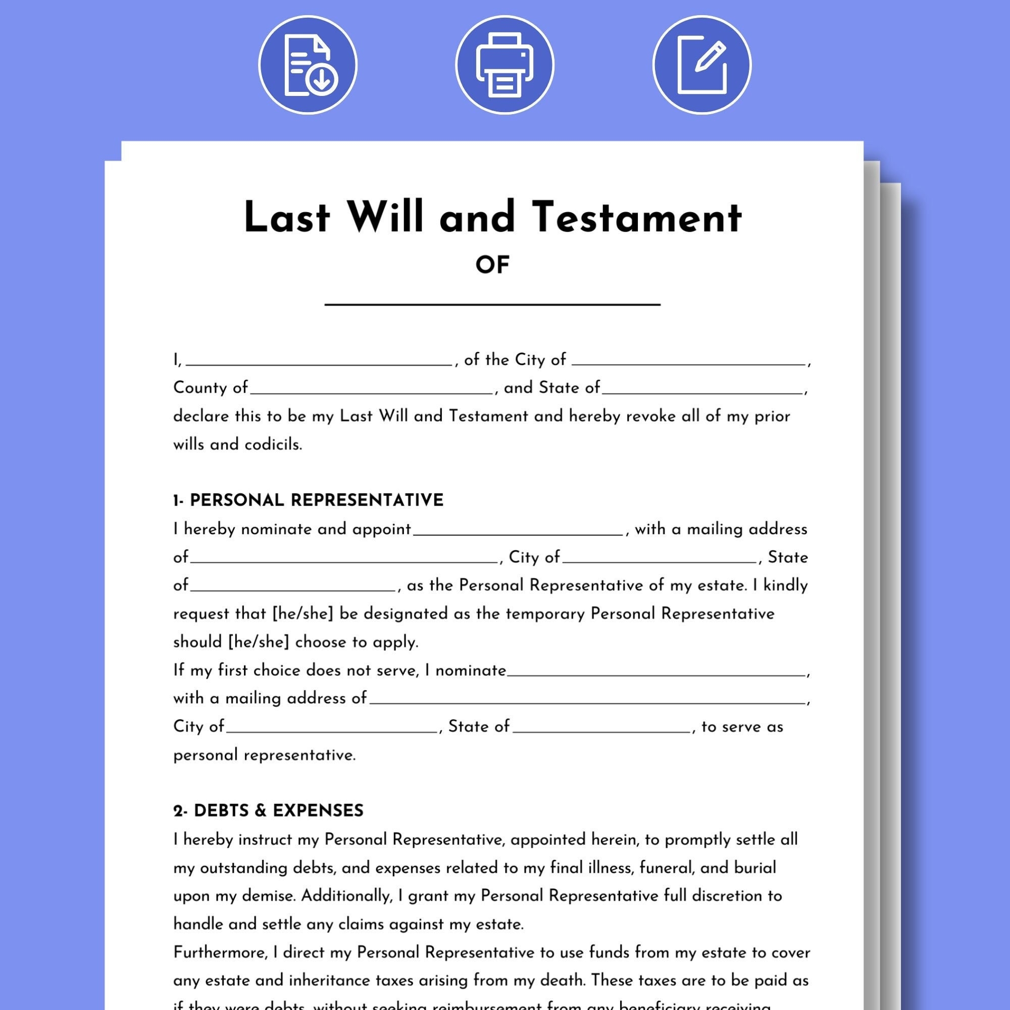 Last Will And Testament Editable Last Will And Testament Template Printable Last Will And Testament Form PDF Instant Download Digital Etsy Canada