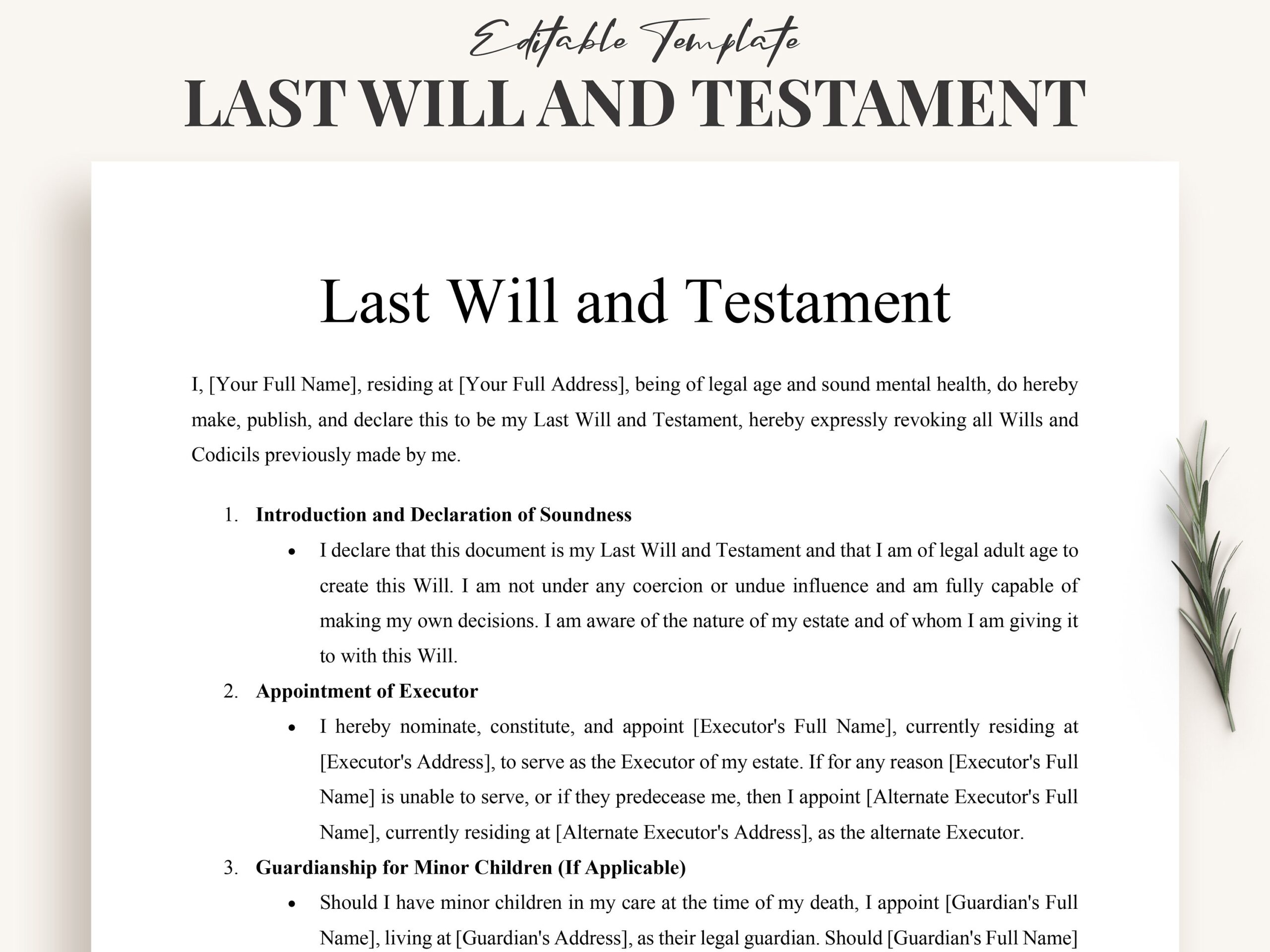 Last Will And Testament Template Printable Legal Document For 