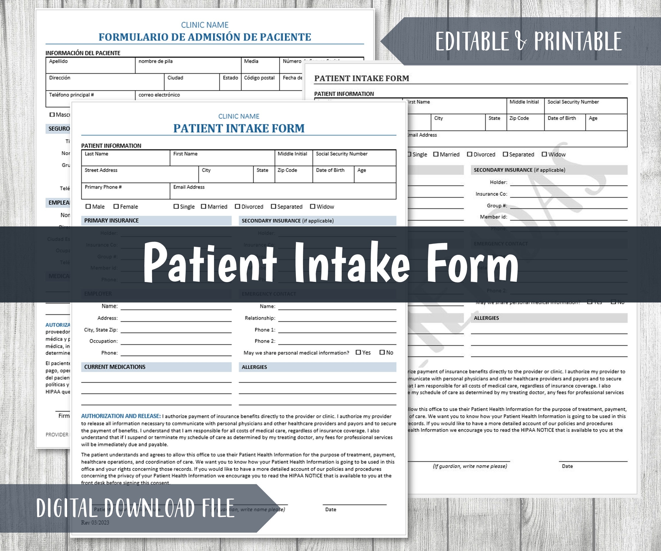 Medical Intake Patient Information Template English Spanish