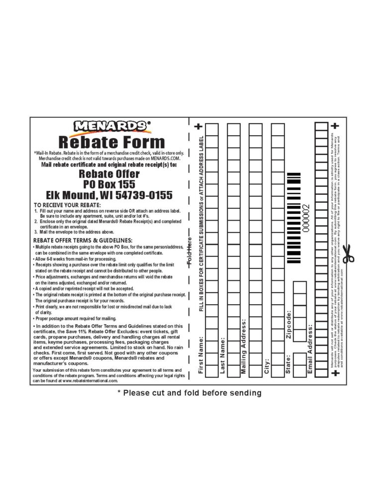 Menards Rebate Forms Printable