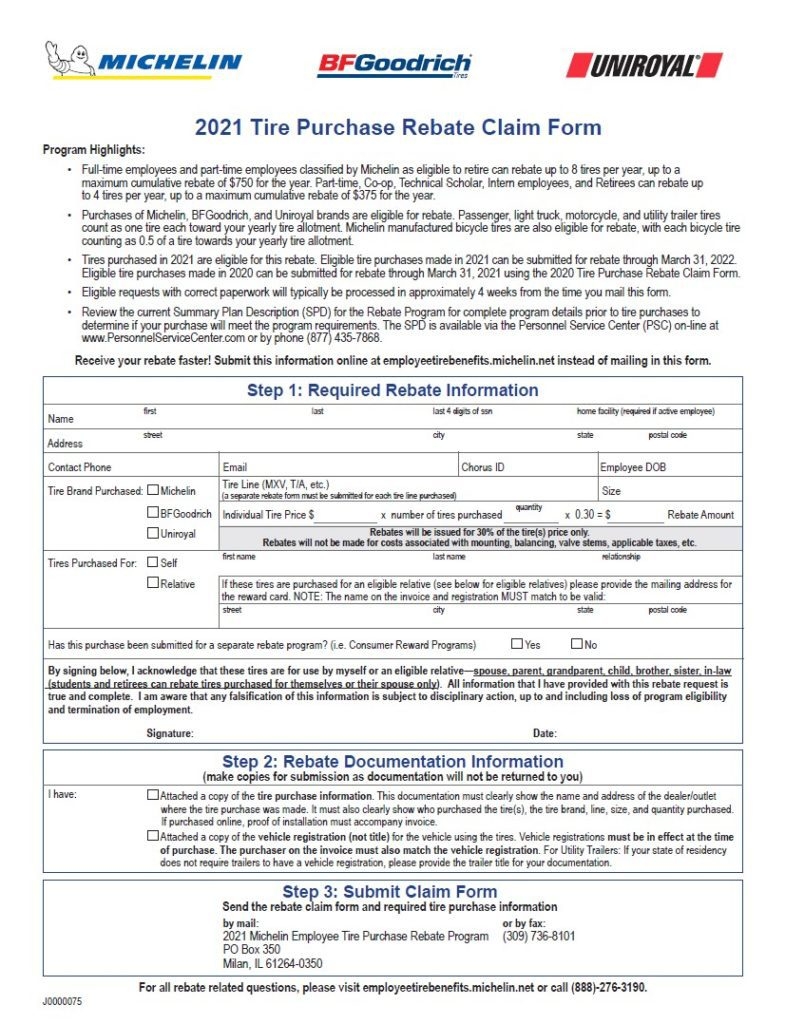 Michelin Tire Rebate Form 2021 PrintableRebateForm