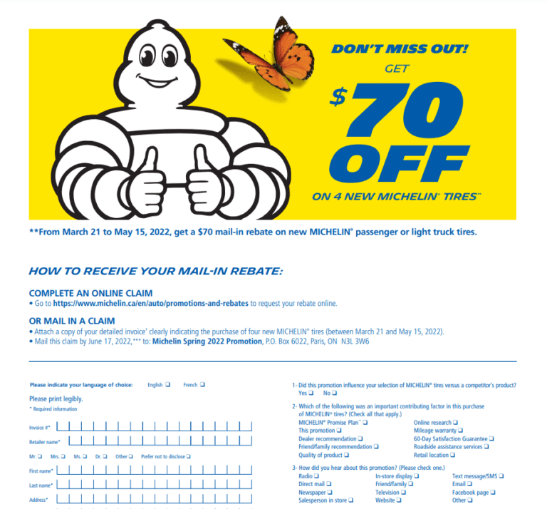 Michelin Tires Rebate Sam 39 s Club PrintableRebateForm