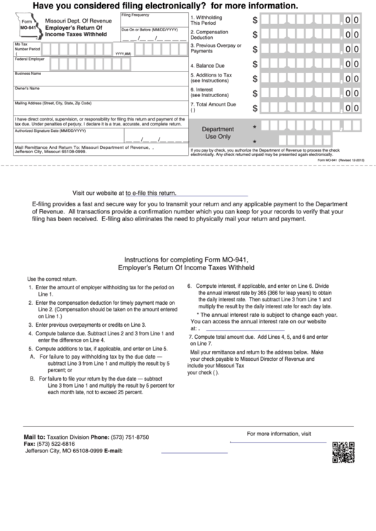 Missouri State Free Printable 941 Form Printable Forms Free Online