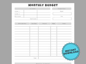 Monthly Budget Sheet Downloadable PDF Budget Template Printable Budget Sheet Etsy UK