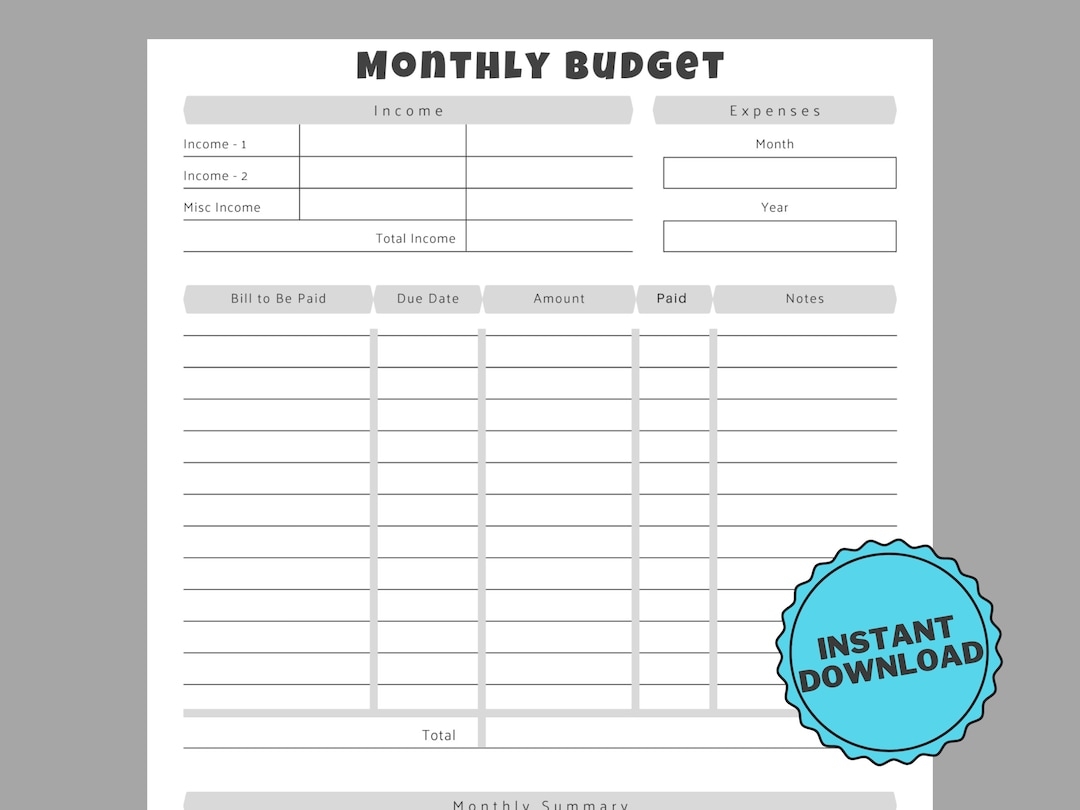 Monthly Budget Sheet Downloadable PDF Budget Template Printable Budget Sheet Etsy UK