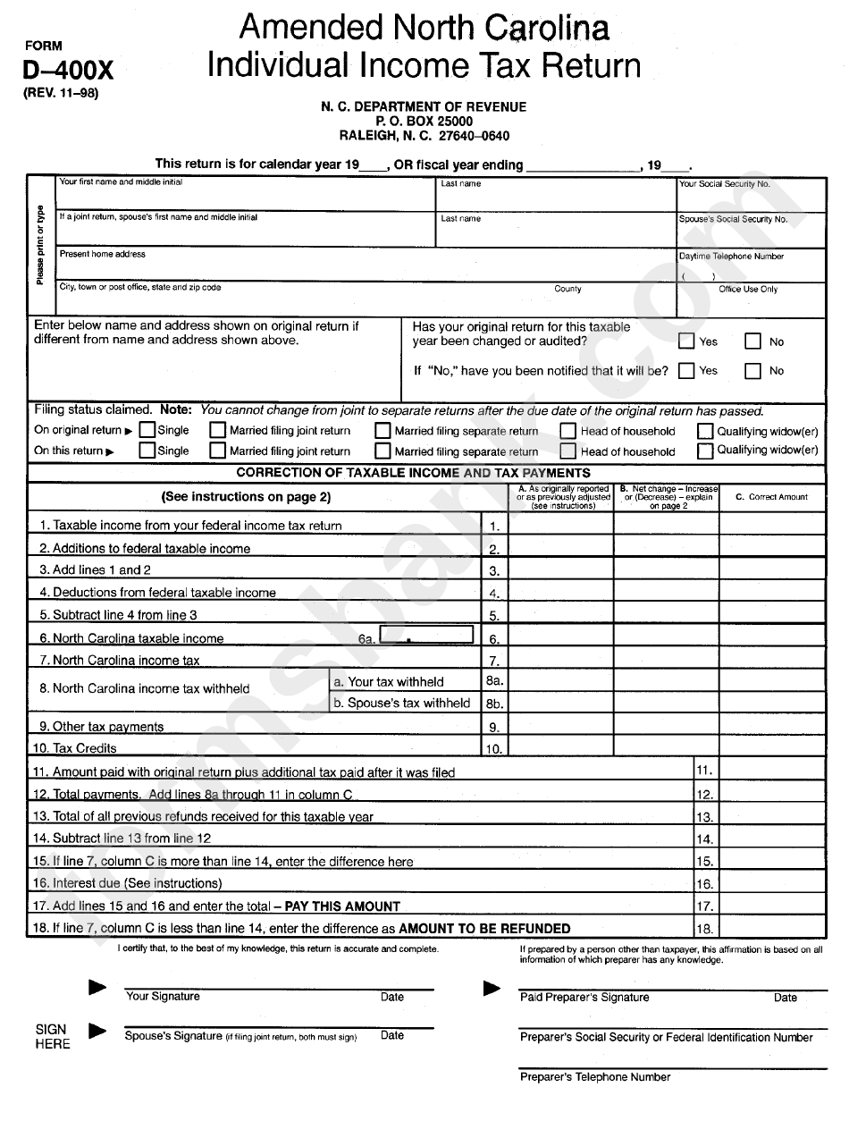 Nc State Income Tax Form