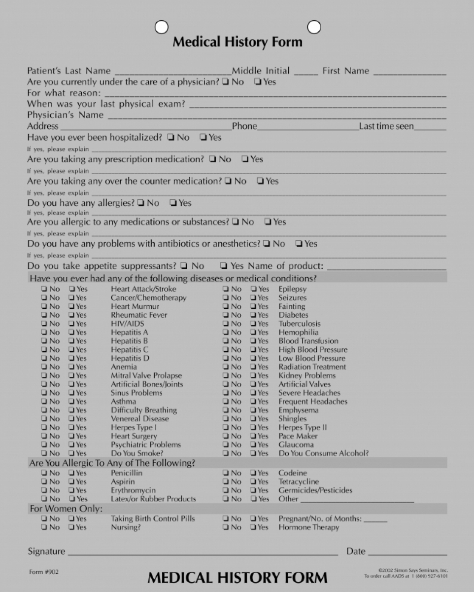 New Patient Forms Printable Dental Medical History Form Template