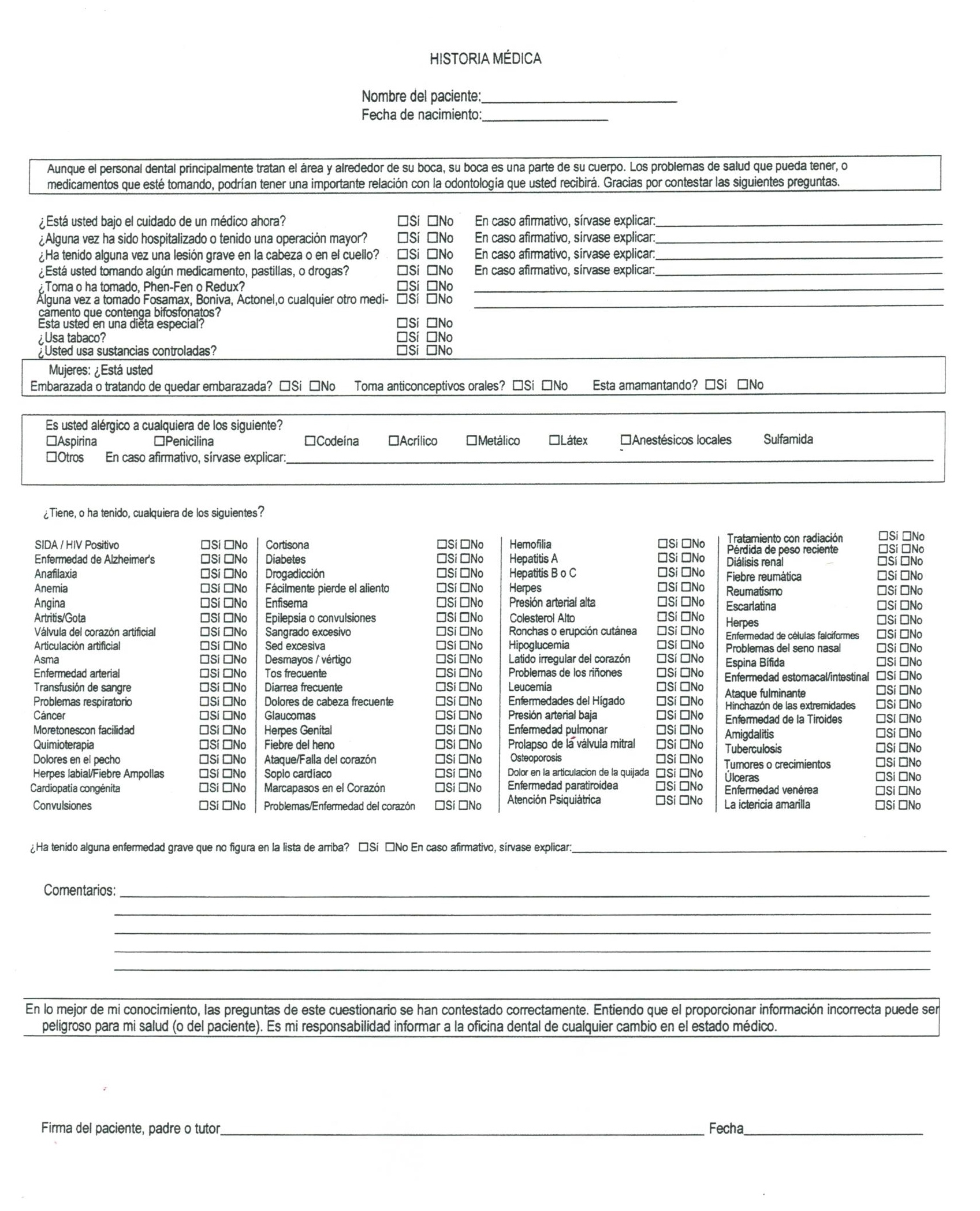 New Patient Medical History Spanish Mahairi Dental Center 