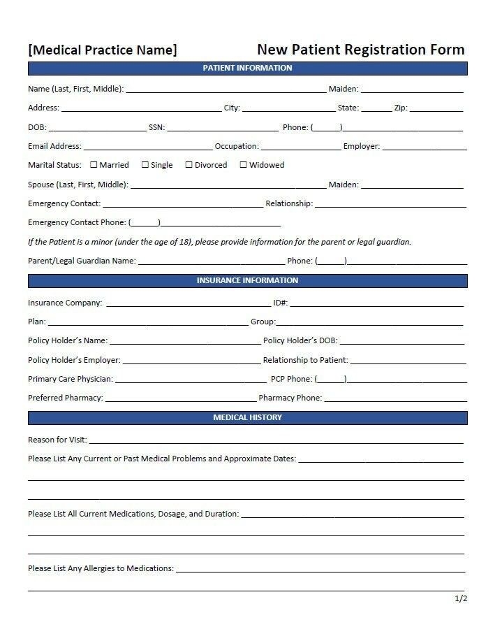 New Patient Registration Form Template Word Editable Etsy In 2023 