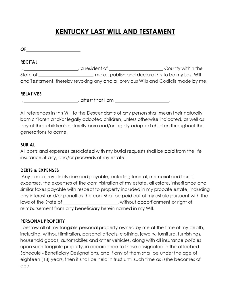 New York Last Will And Testament Free Template Form 