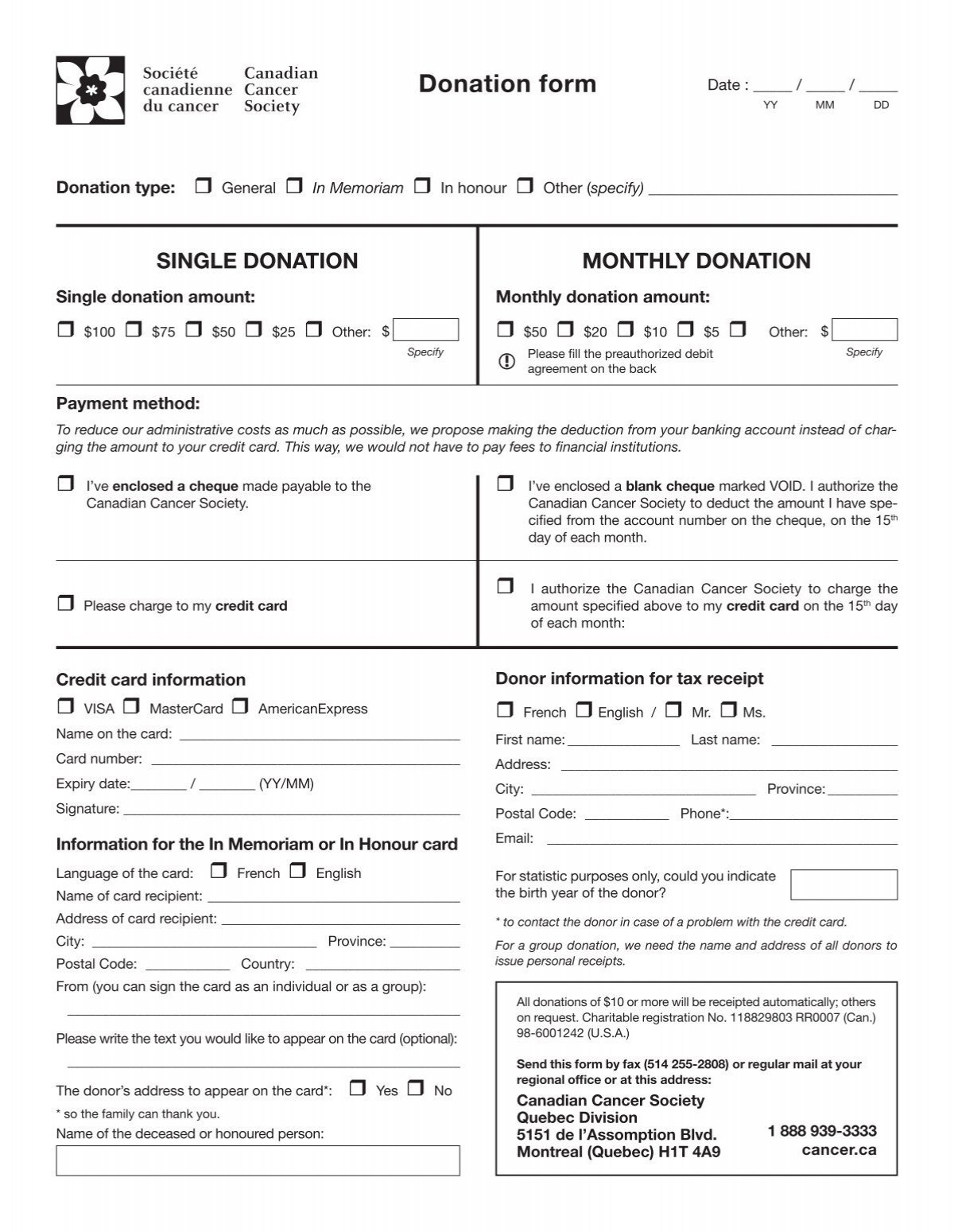 Paper Donation Form Canadian Cancer Society