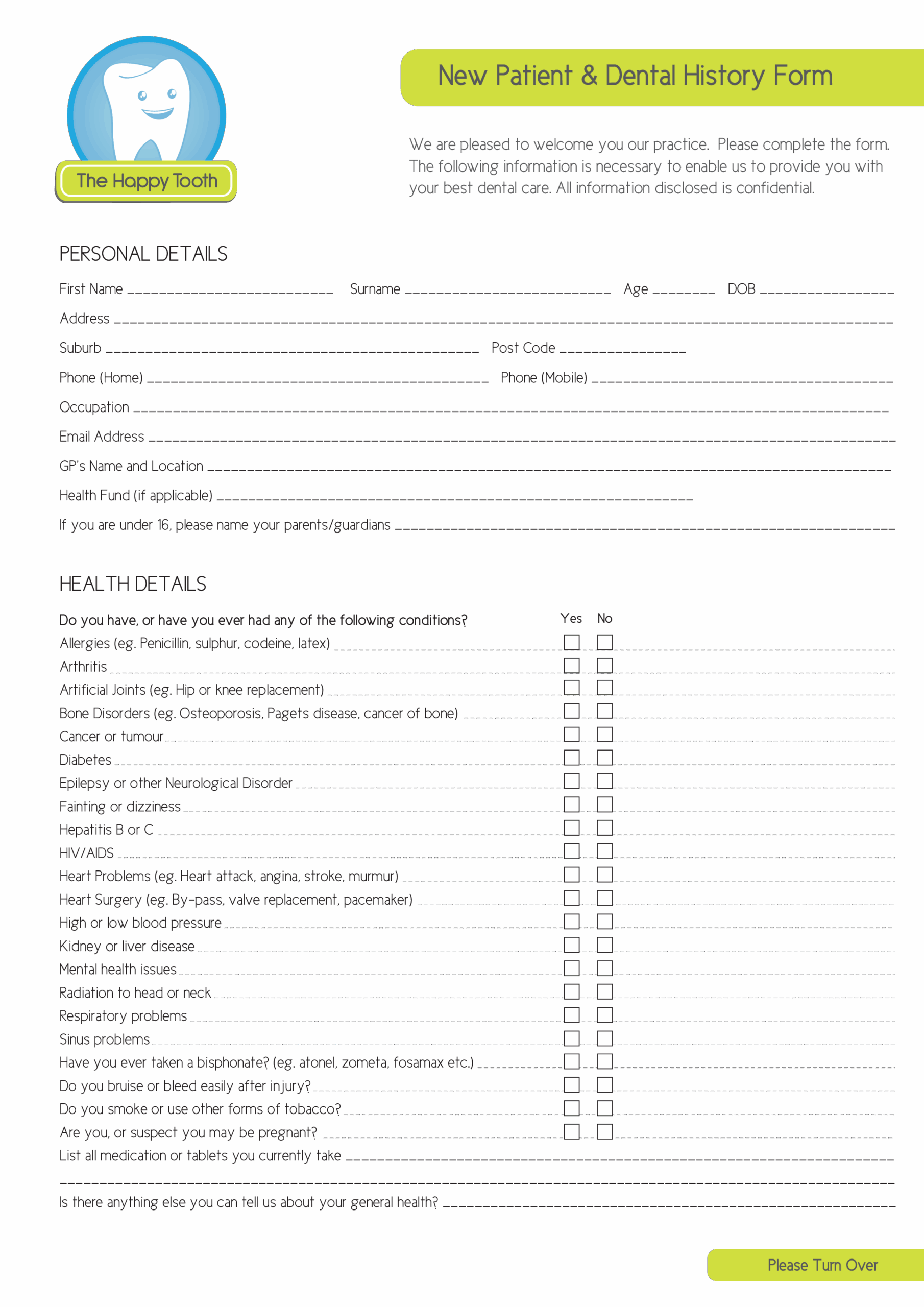 Patient Medical History Form Templates At Allbusinesstemplates