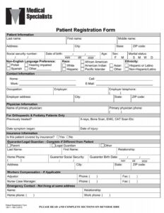Patient Registration Form Medical Specialists