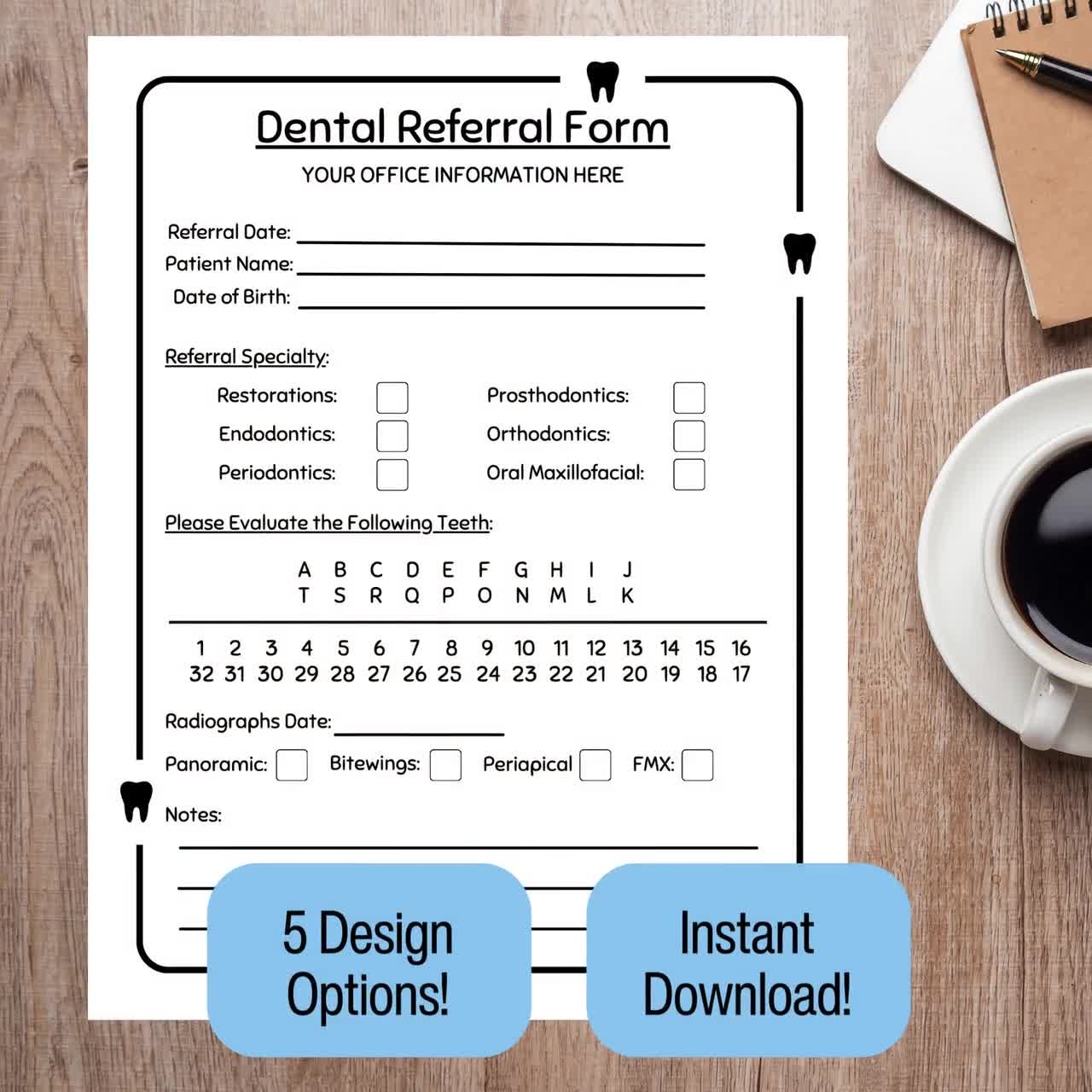 Personalized Dental Referral Form For Dental Office Form New Dentist Pediatric Dentist Orthodontist Periodontist Endodontist Printable PDF