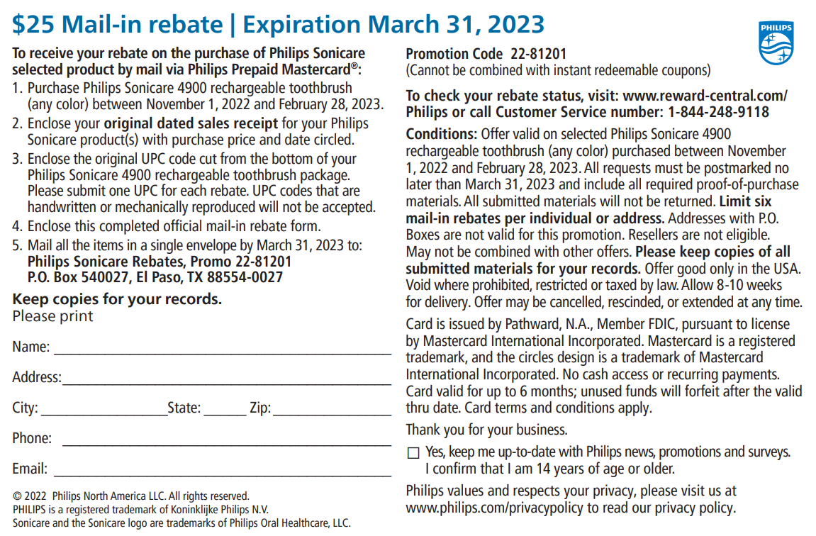 Philips Sonicare Rebate Form 2023 Printable Rebate Form