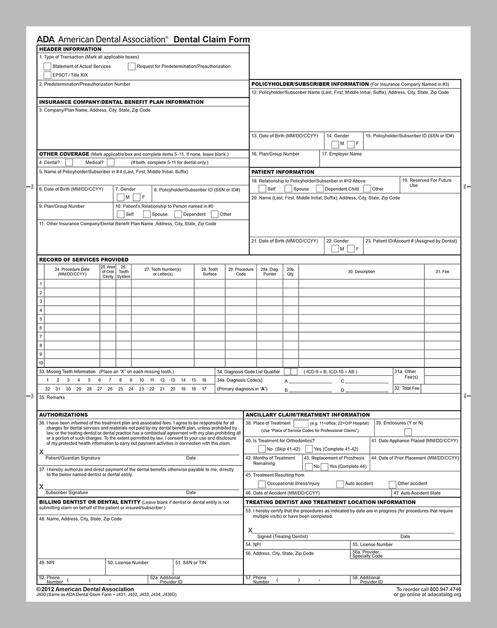 Printable Ada Dental Claim Form 2024