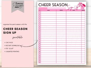 Printable Cheer Season Sign Up Sheet Instant Download Template Cheerleader Try Out Registration Sports School Cheer Squad Etsy