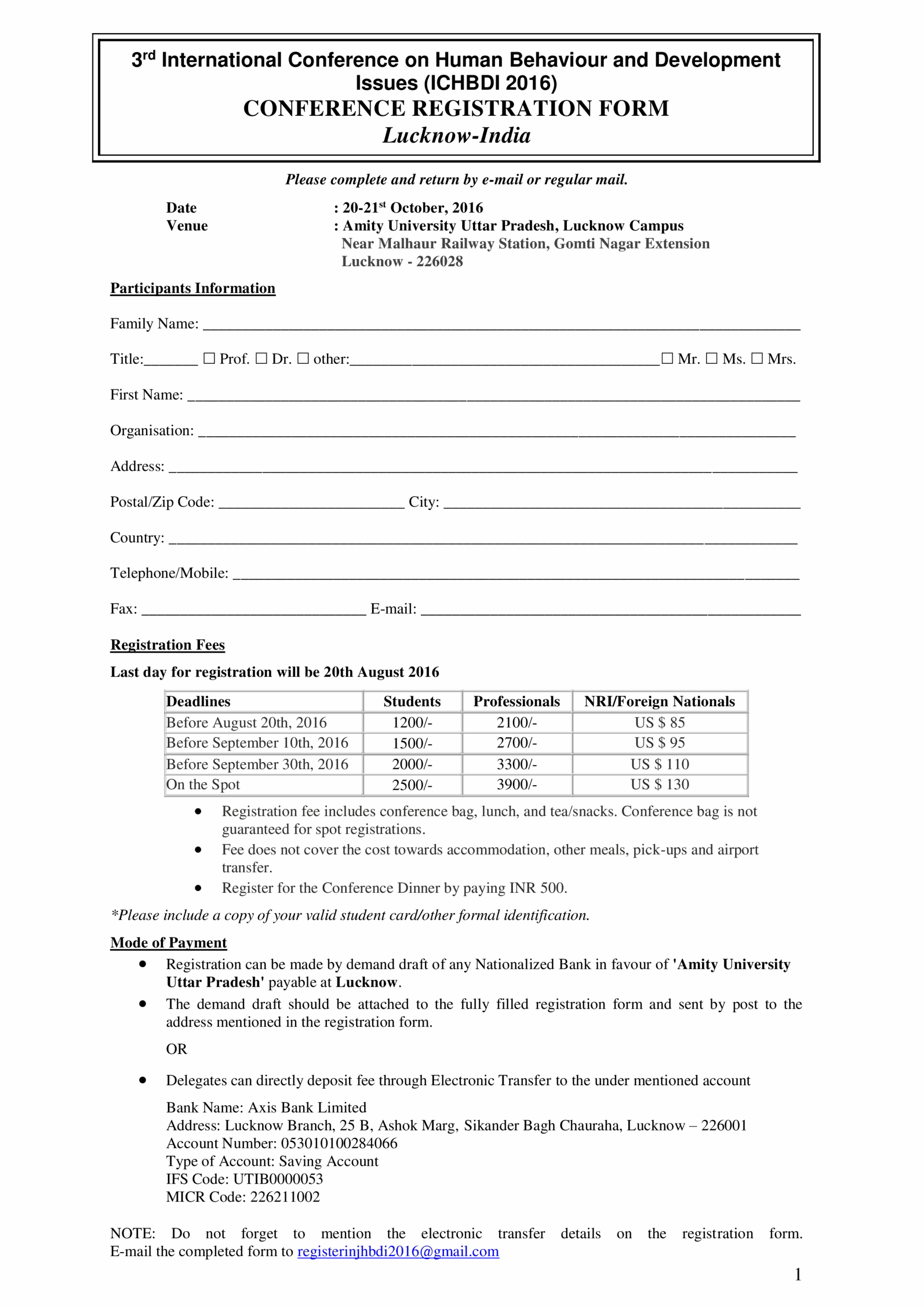 Printable Conference Registration Form Templates At 