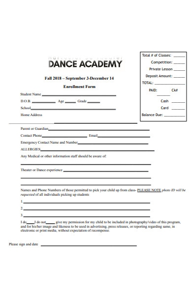 Printable Dance Registration Form Pdf Printable Forms Free Online